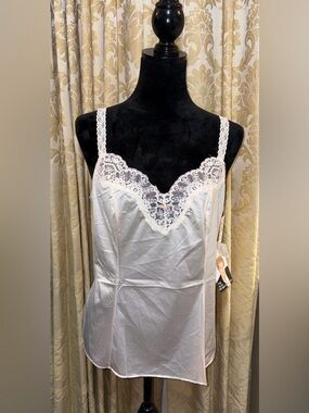 Olga White Lace-Trim Slip Chemise